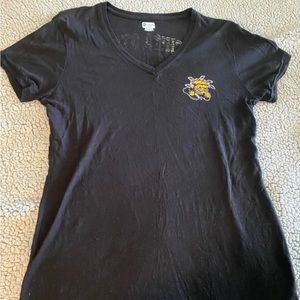 Wichita State University Large Black V-neck Womens T-Shirt WSU Russell Athletic